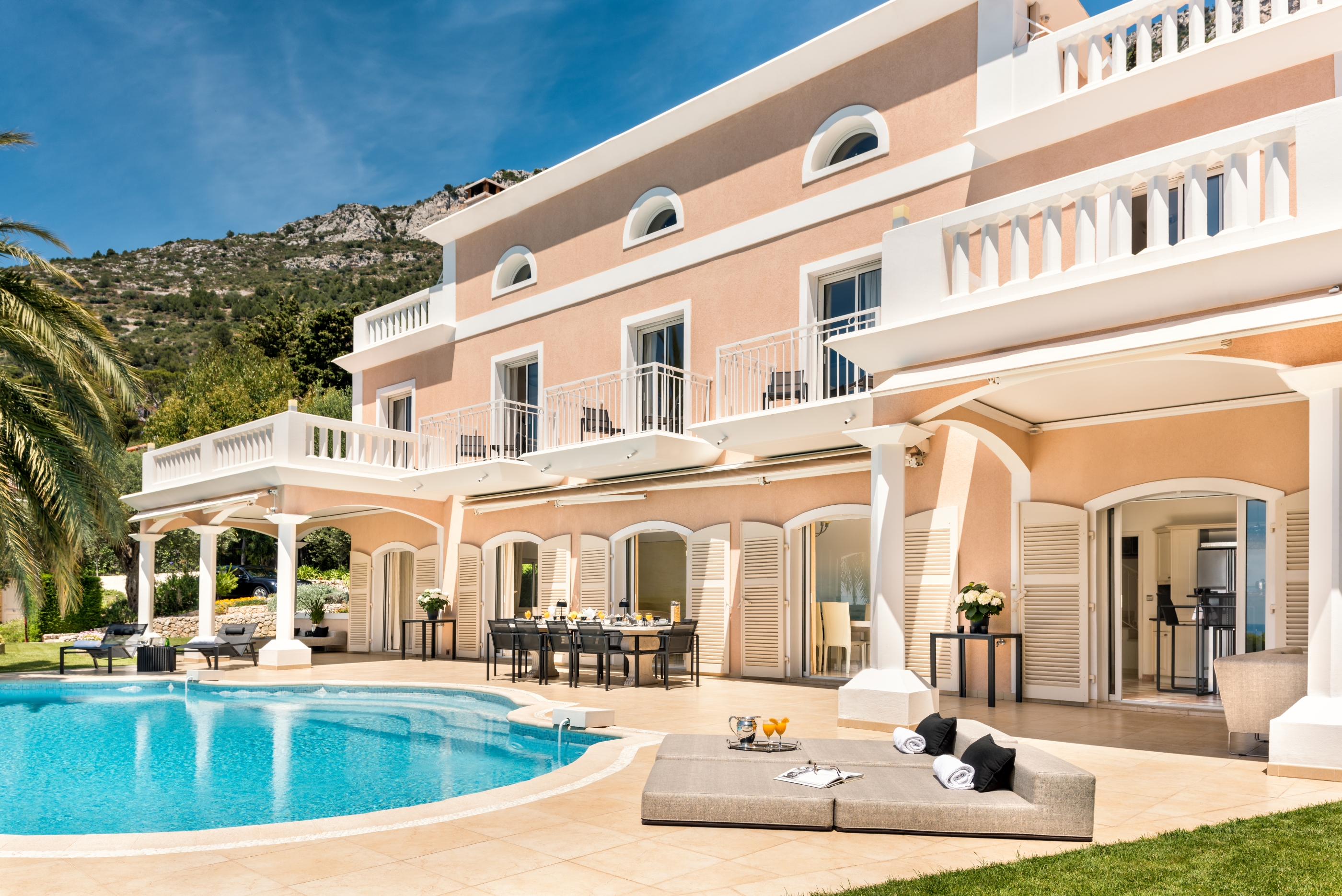 Facade and swimming pool of Villa Mont Charles, Cote dAzur