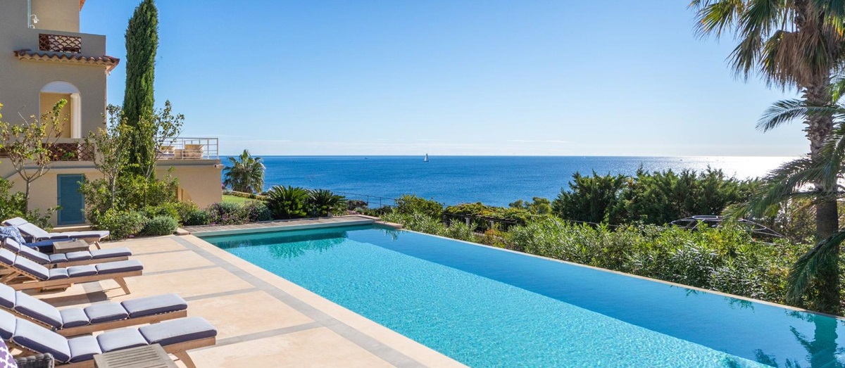 A view across the Mediterranean from the pool at Villa Napoleon in Sainte-Maxime