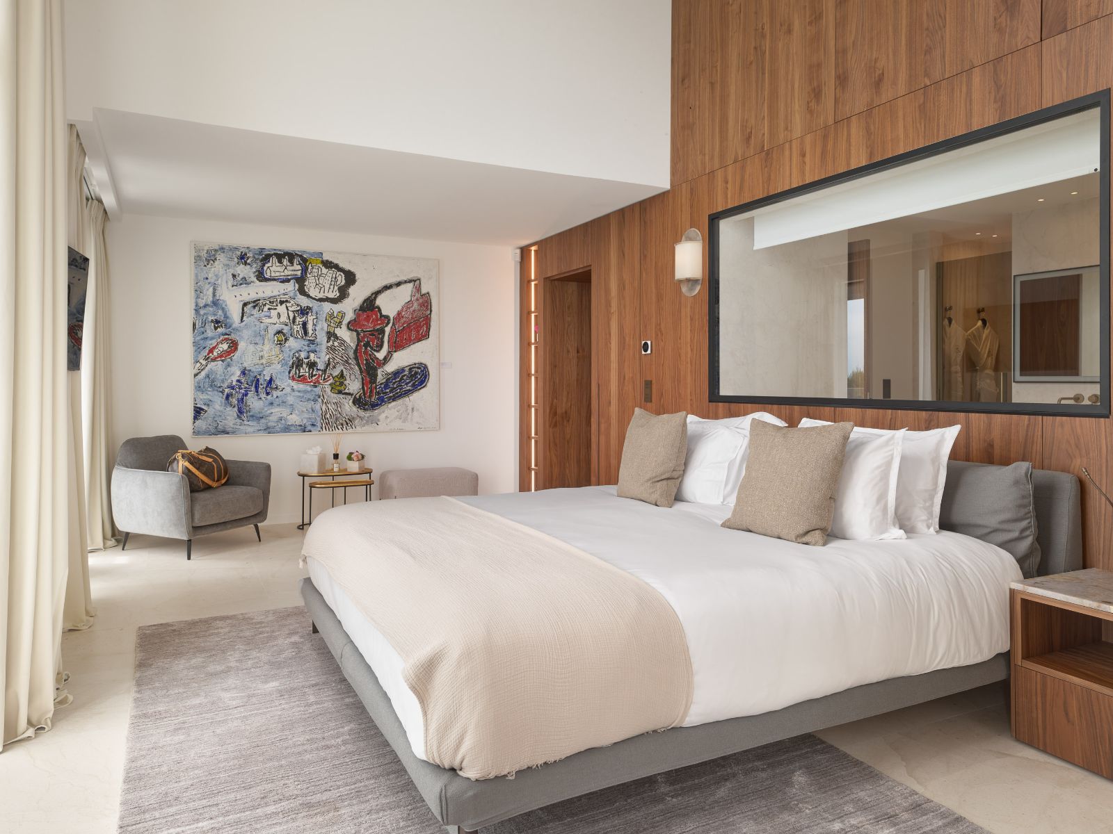 Double bedroom with french windows at Villa Olivia, Villefranche