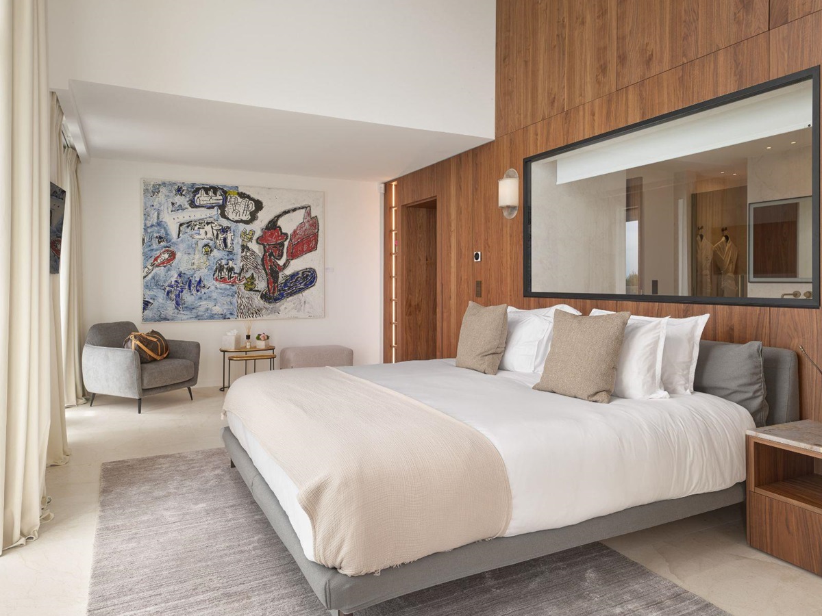 Double bedroom with french windows at Villa Olivia, Villefranche