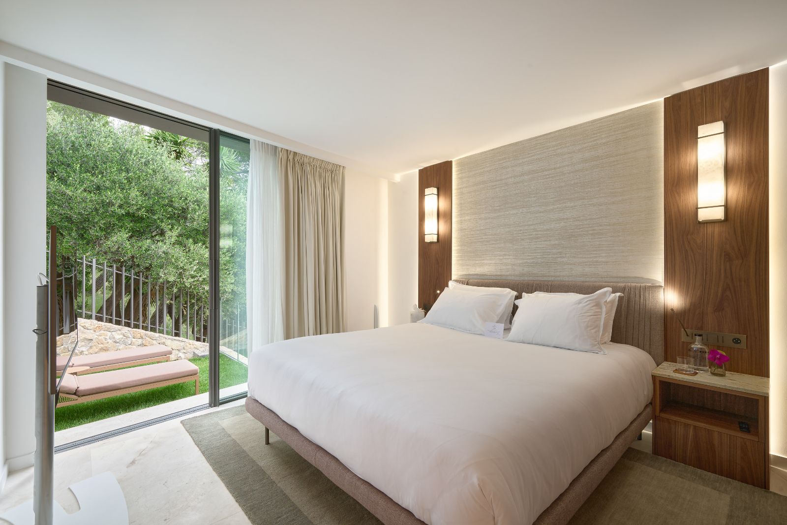 Double bedroom with private terrace at luxury Villa Olivia on the Cote d'Azur