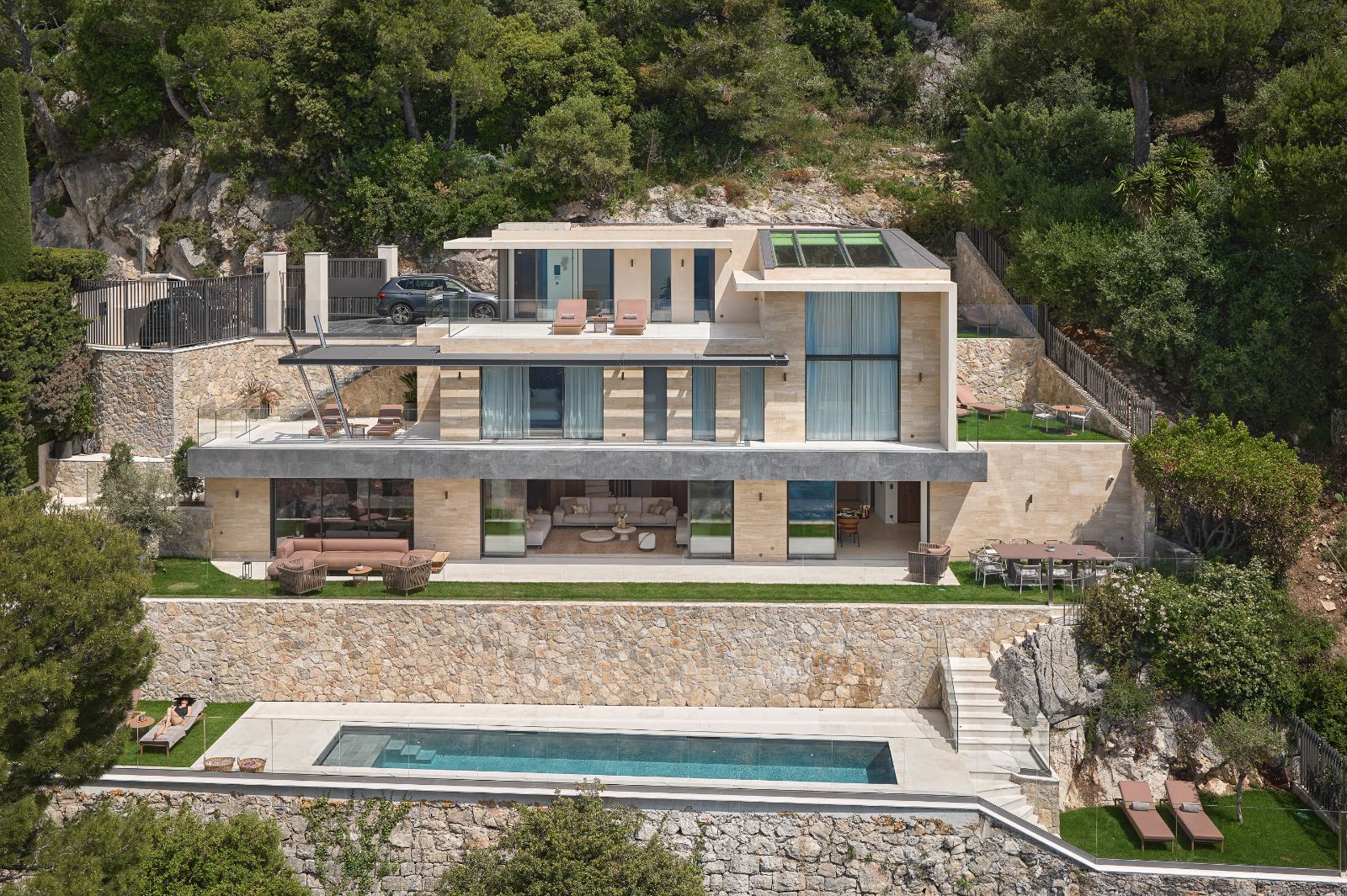 Exterior drone shot of Villa Olivia near Villefranche