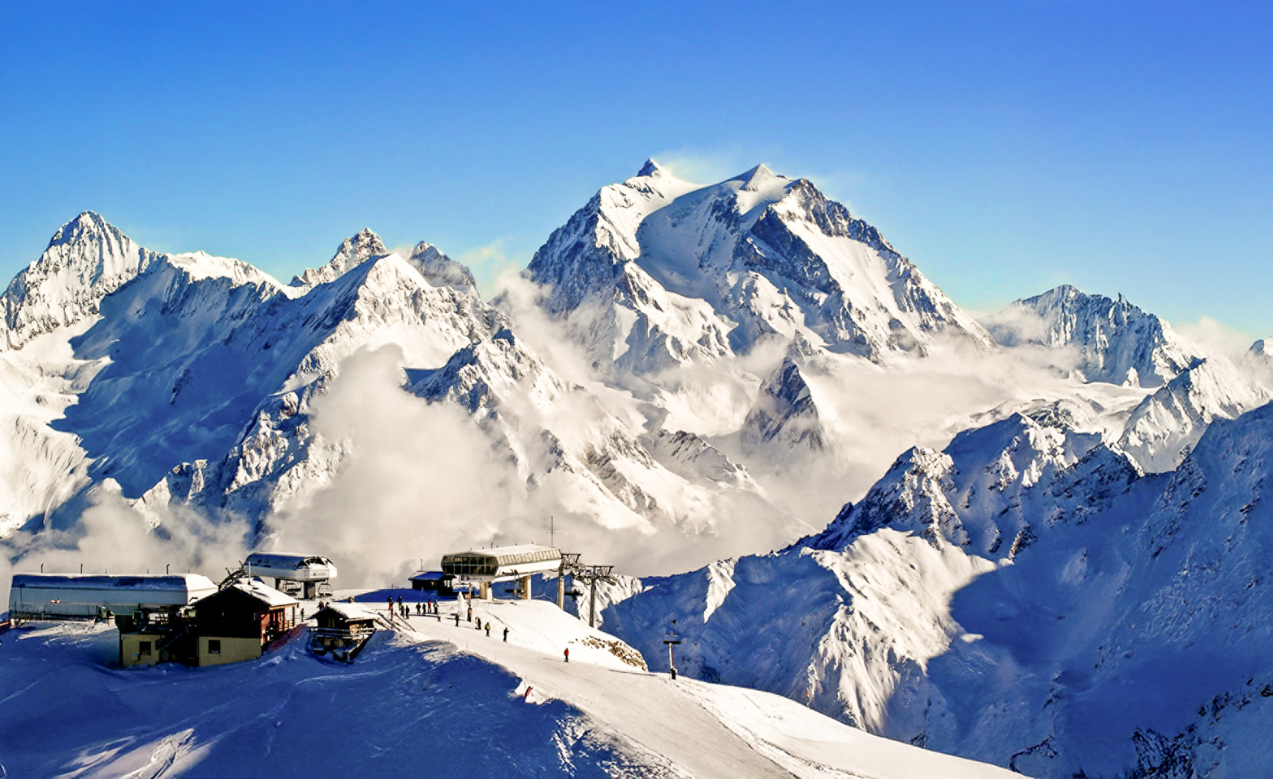 View across the mountains at Courchevel station