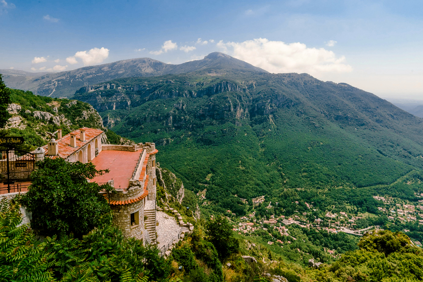 Houses in Gourdon overlooking the hilltops of the Cote d'Azur
