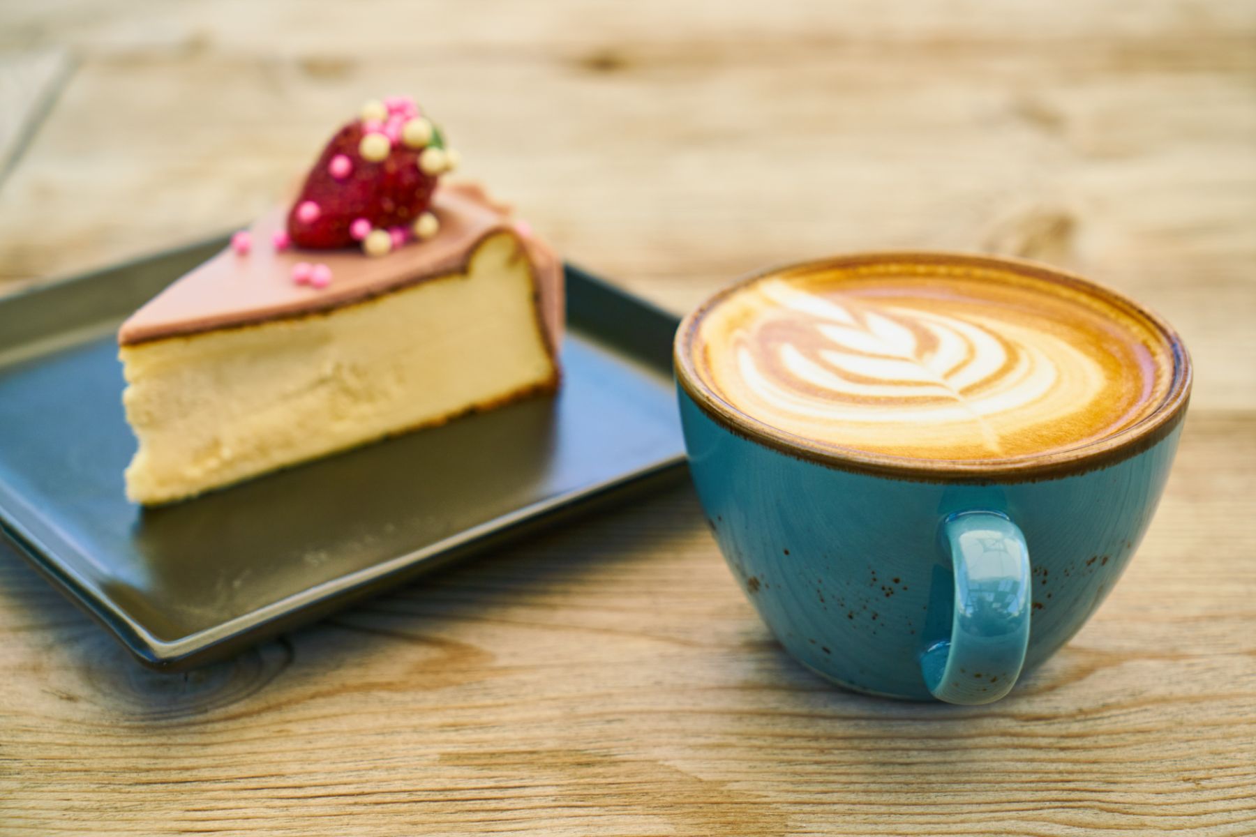 Cake and coffee served in a Parisian coffee