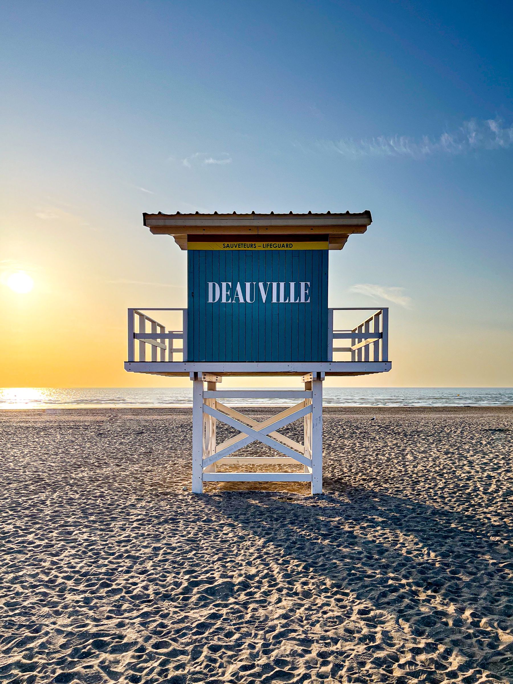 Lifeguard hut on Deauville beach in Normandy, France
