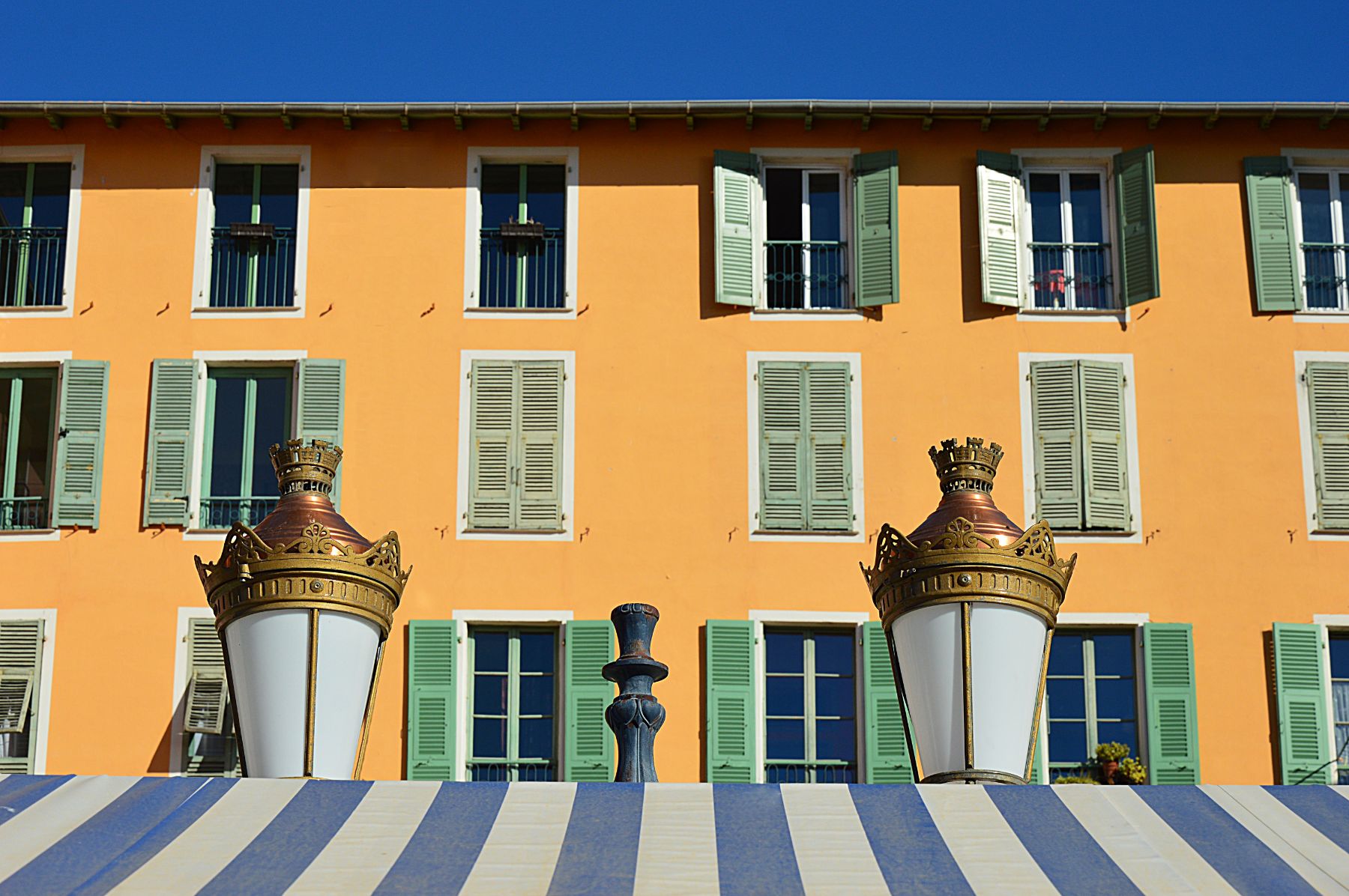 A striped balcony in Nice, France