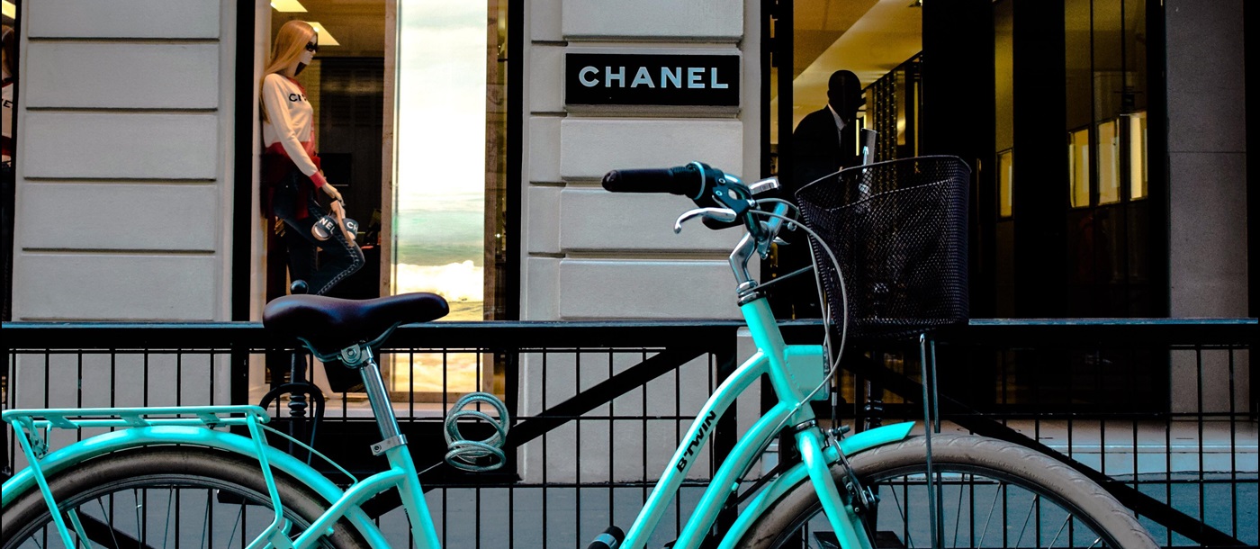 A bike outside the Chanel store in Paris, France