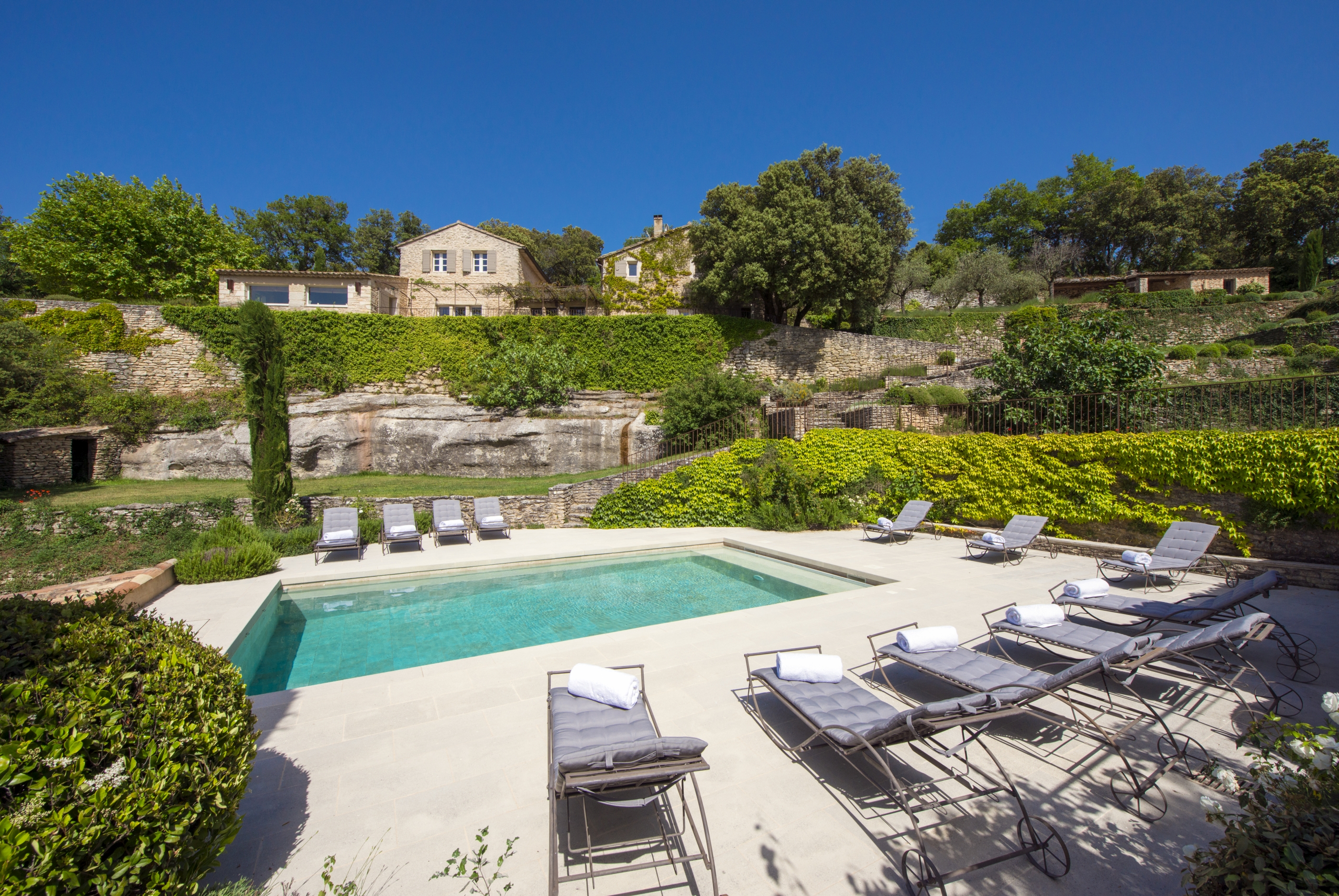 Swimming pool with exteriors of Bastide de la Paix, Provence, France