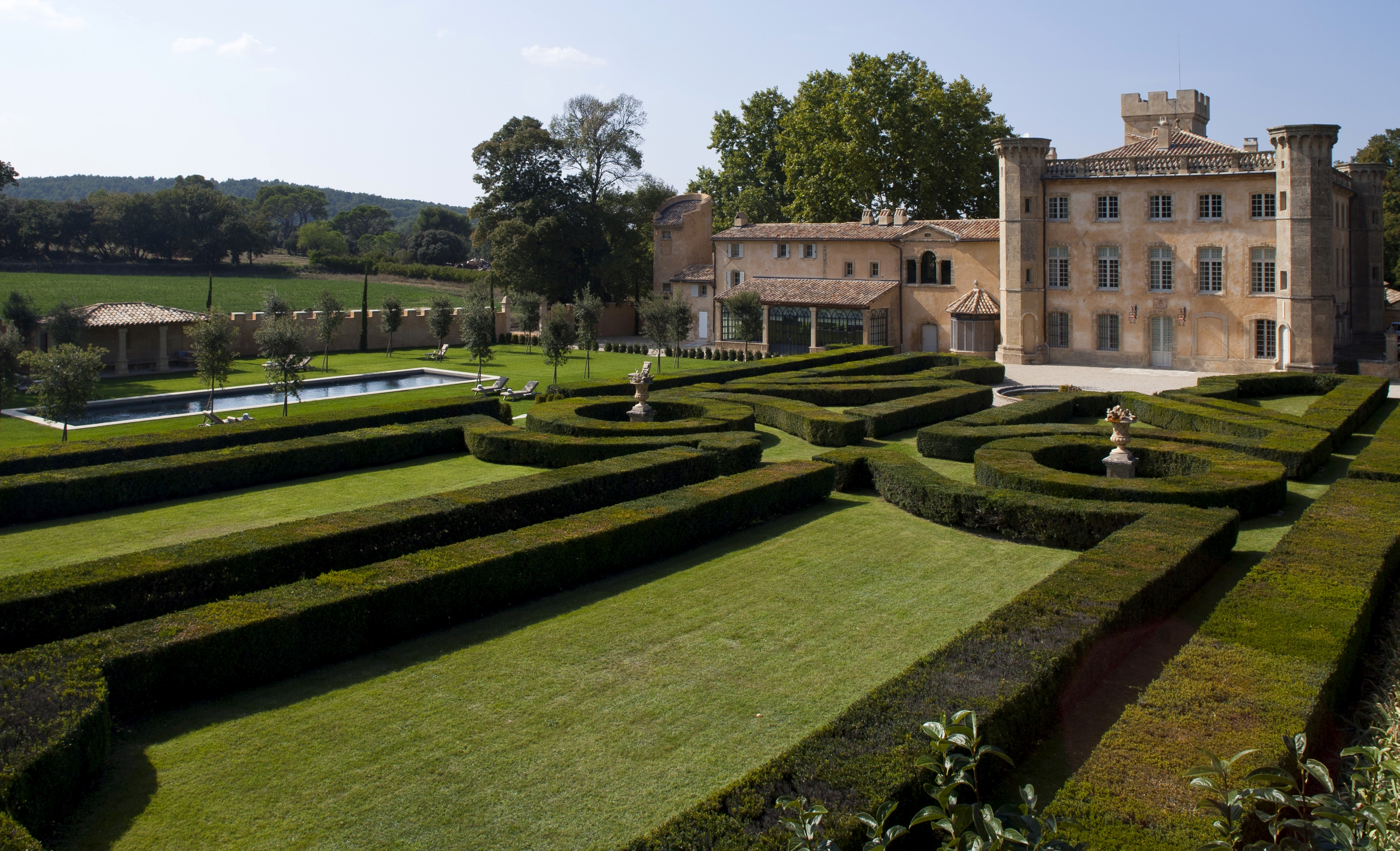 facade and garden of Chateau Bel Esprit, Provence