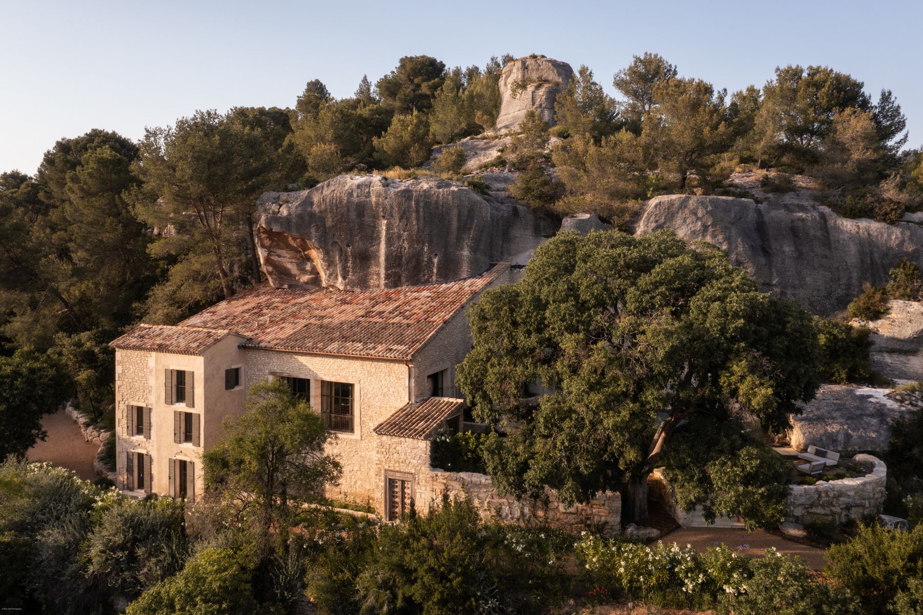 Full Exterior of La Bergerie de Calabrun, built into the Cliffs in Provence