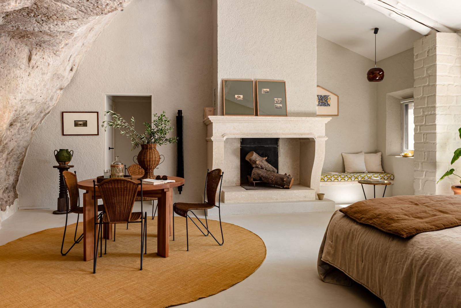 desk chair and bed in suite