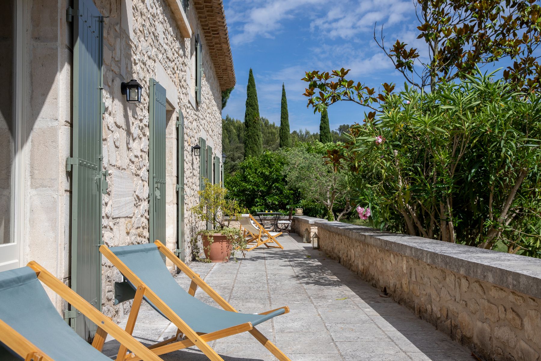 Balcony with deck chairs at Maison Les Baux in Provence, France