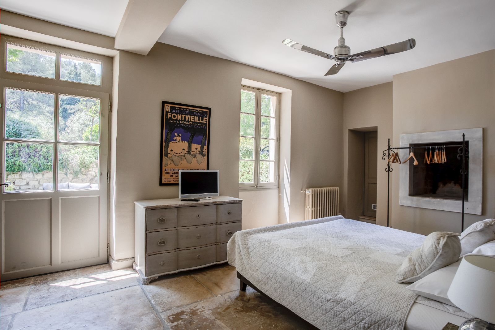 Double bedroom with fan at Mas Calanquet in Provence