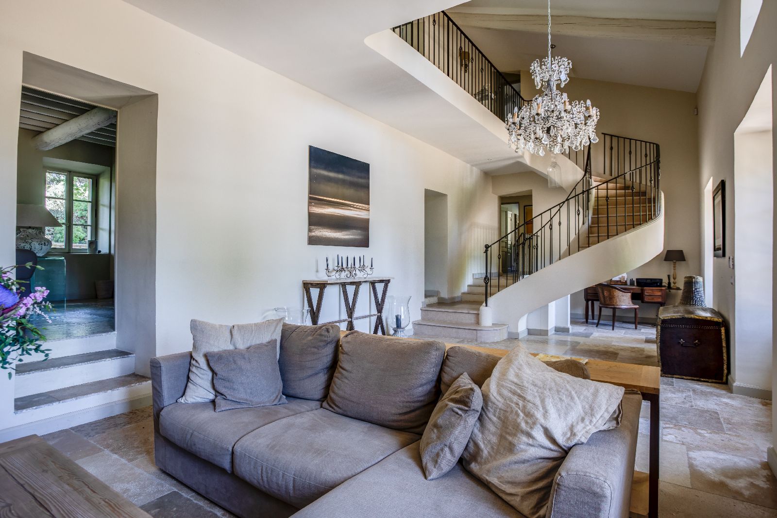 Living room with comfortable sofa at Mas Calanquet in Provence