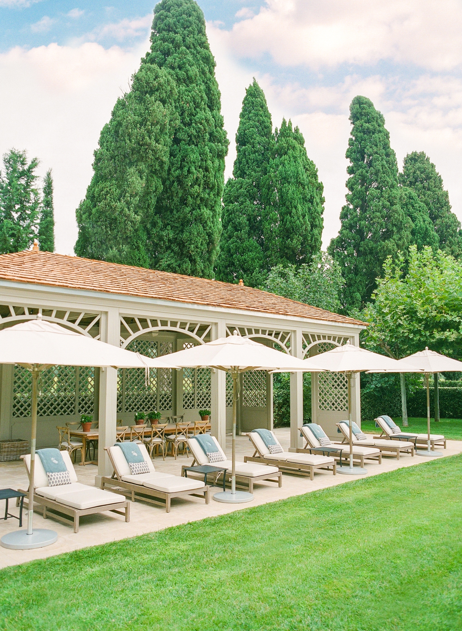 Seven pool loungers at Mas de la Motte in Provence
