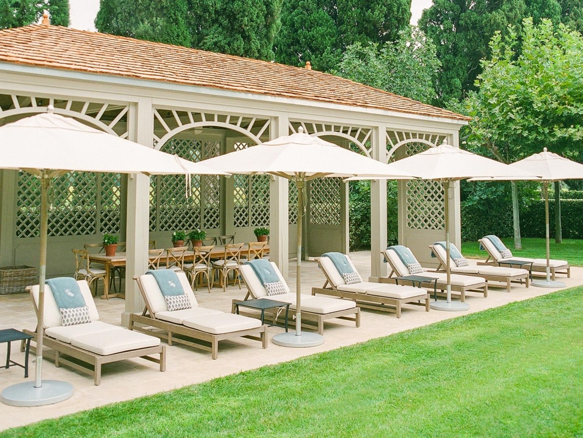 Seven pool loungers at Mas de la Motte in Provence