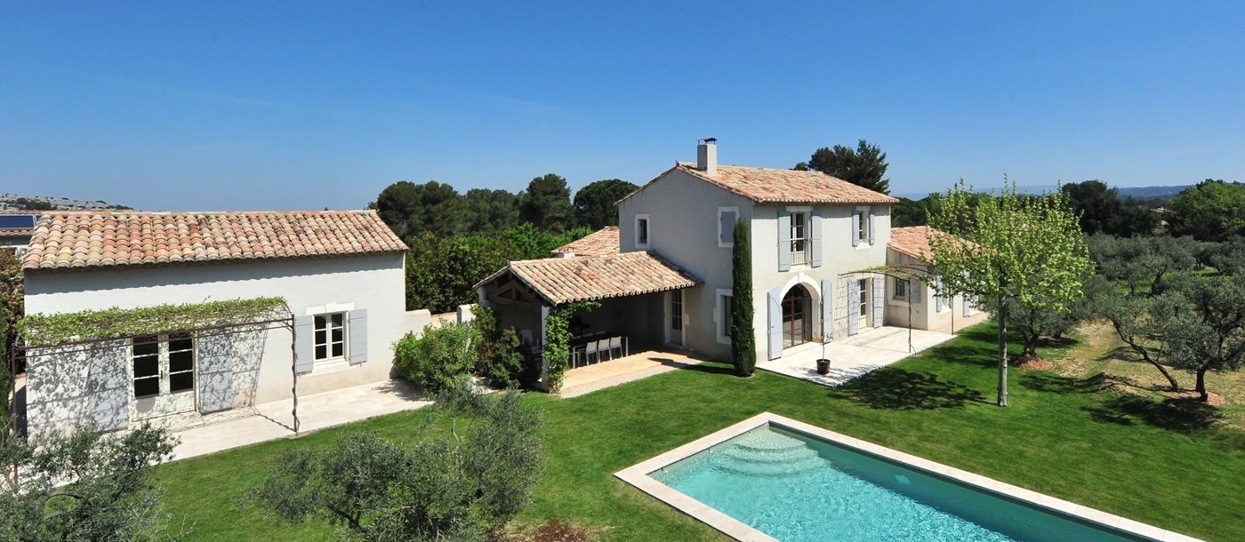 Hero shot of the main house and guest house at Mas Eygalieres in Provence
