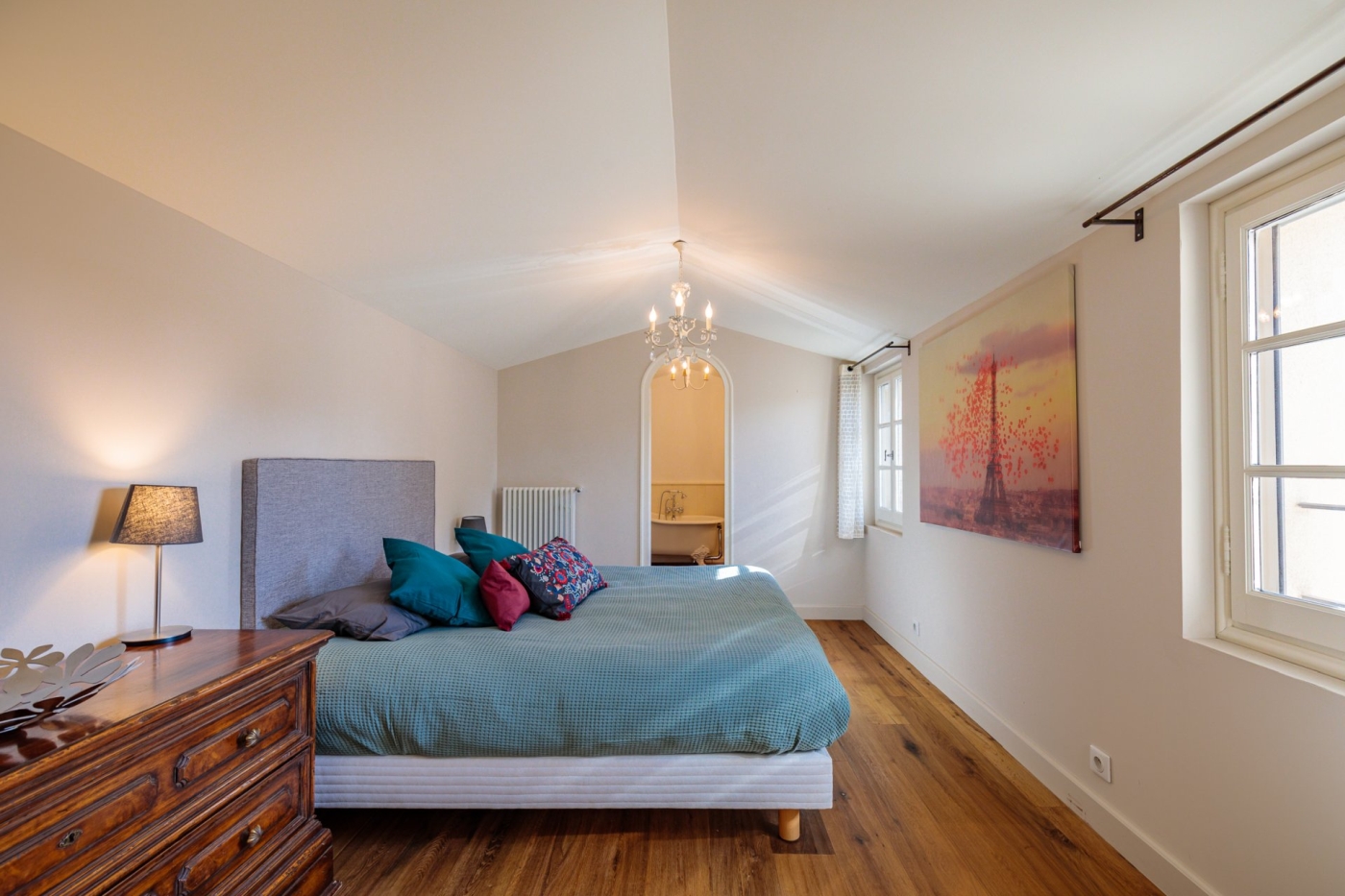 Double bedroom with large windows at Mas Laurent in Provence