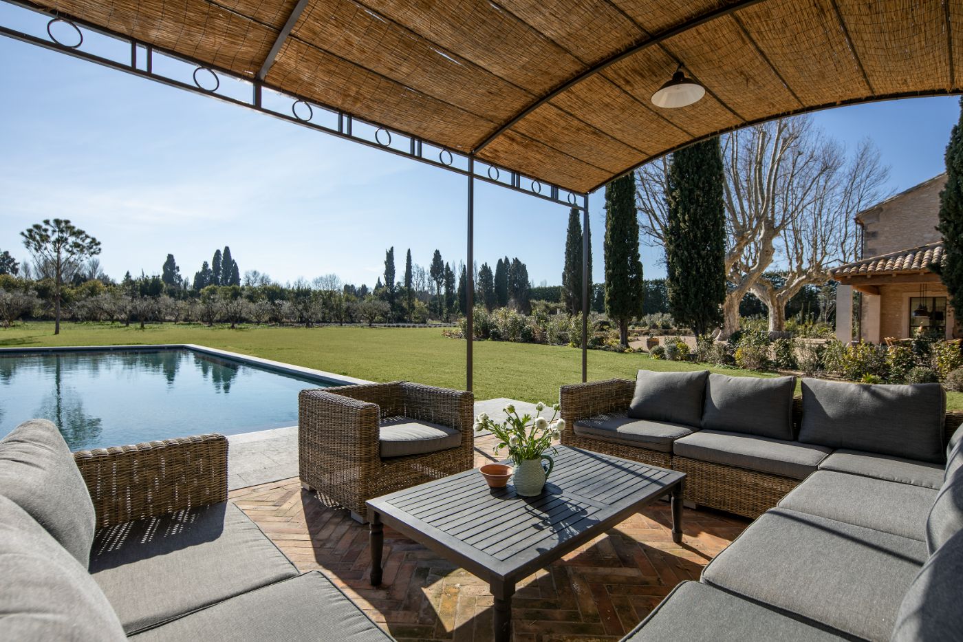 Outdoor seating at Mas Roch.