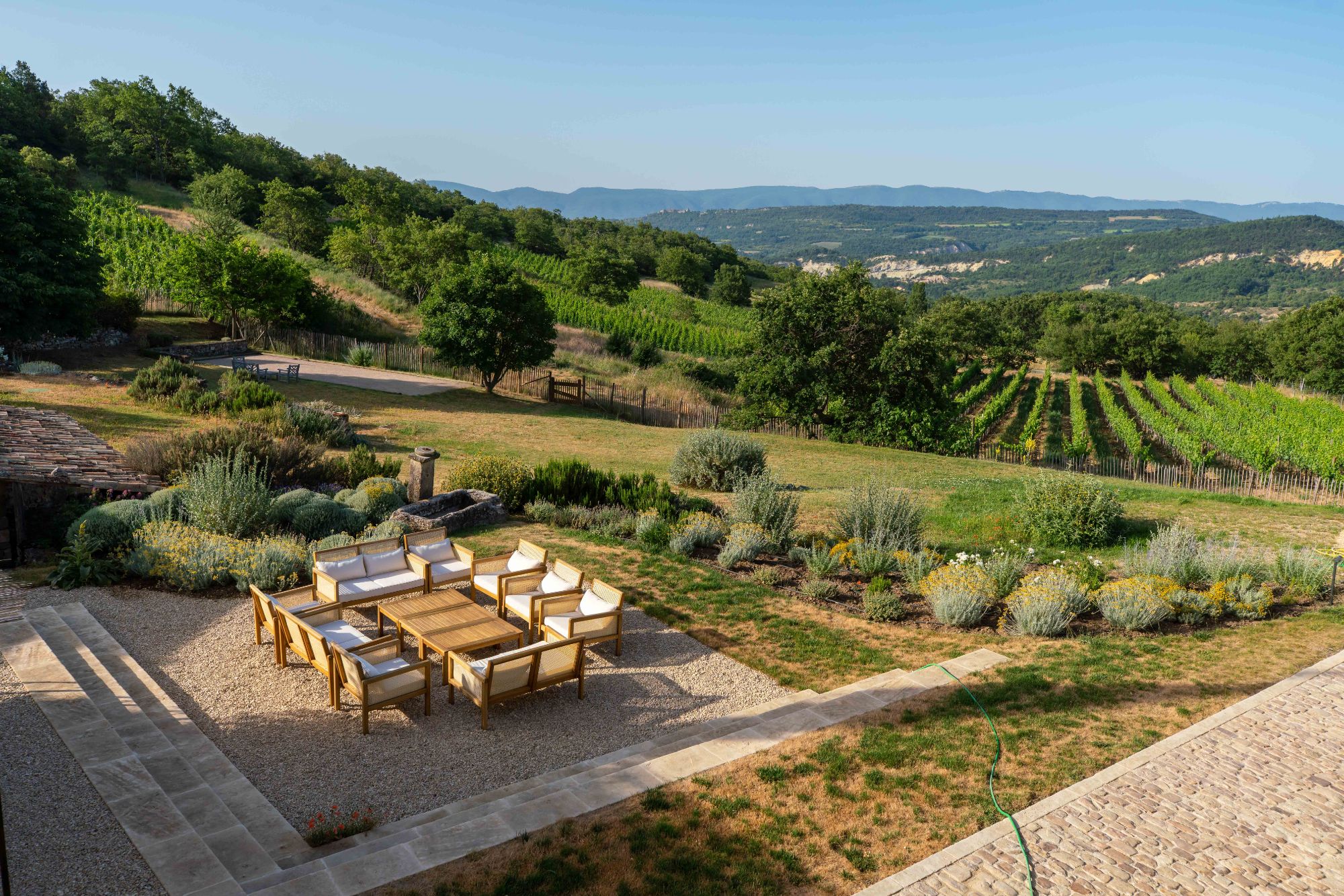 Outdoor dining terrace at Villa Thyme