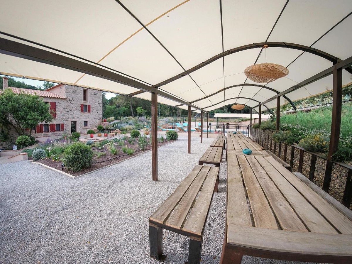 Outdoor covered dining at Castelnou in South West France