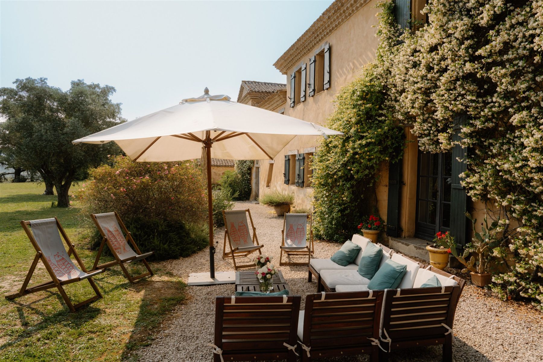 Outdoor seating at Domaine des Corbieres in South West France