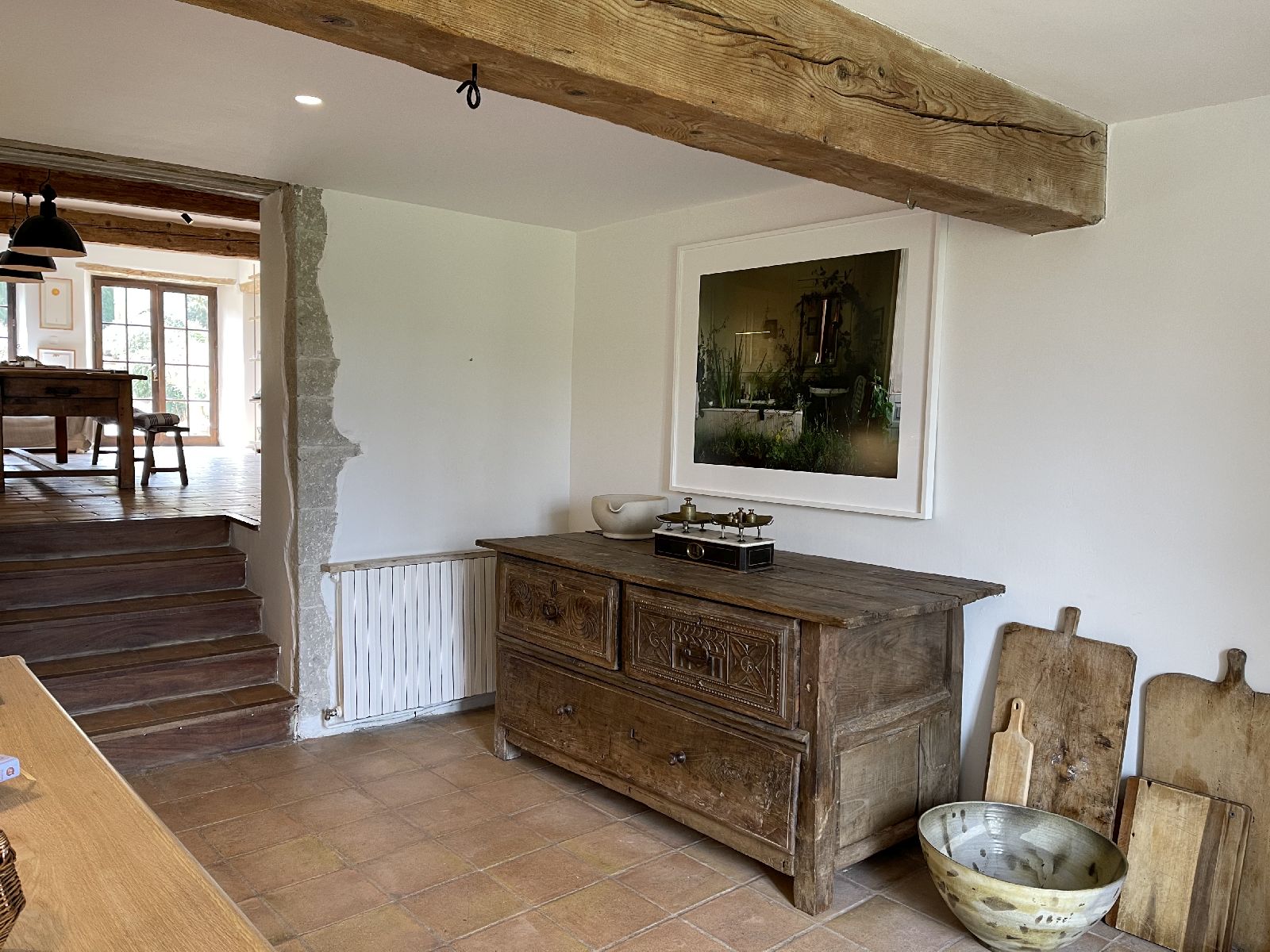 Wooden chest of drawers in hallway at Domaine de la Hille in France