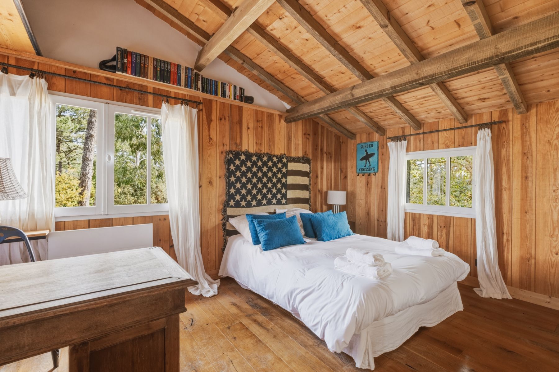 Blue bedroom at at Villa de L'Herbe in South West France