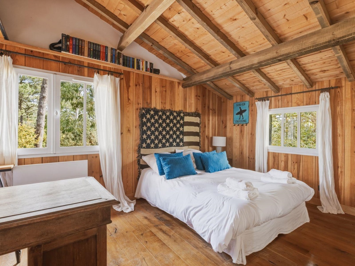 Blue bedroom at at Villa de L'Herbe in South West France