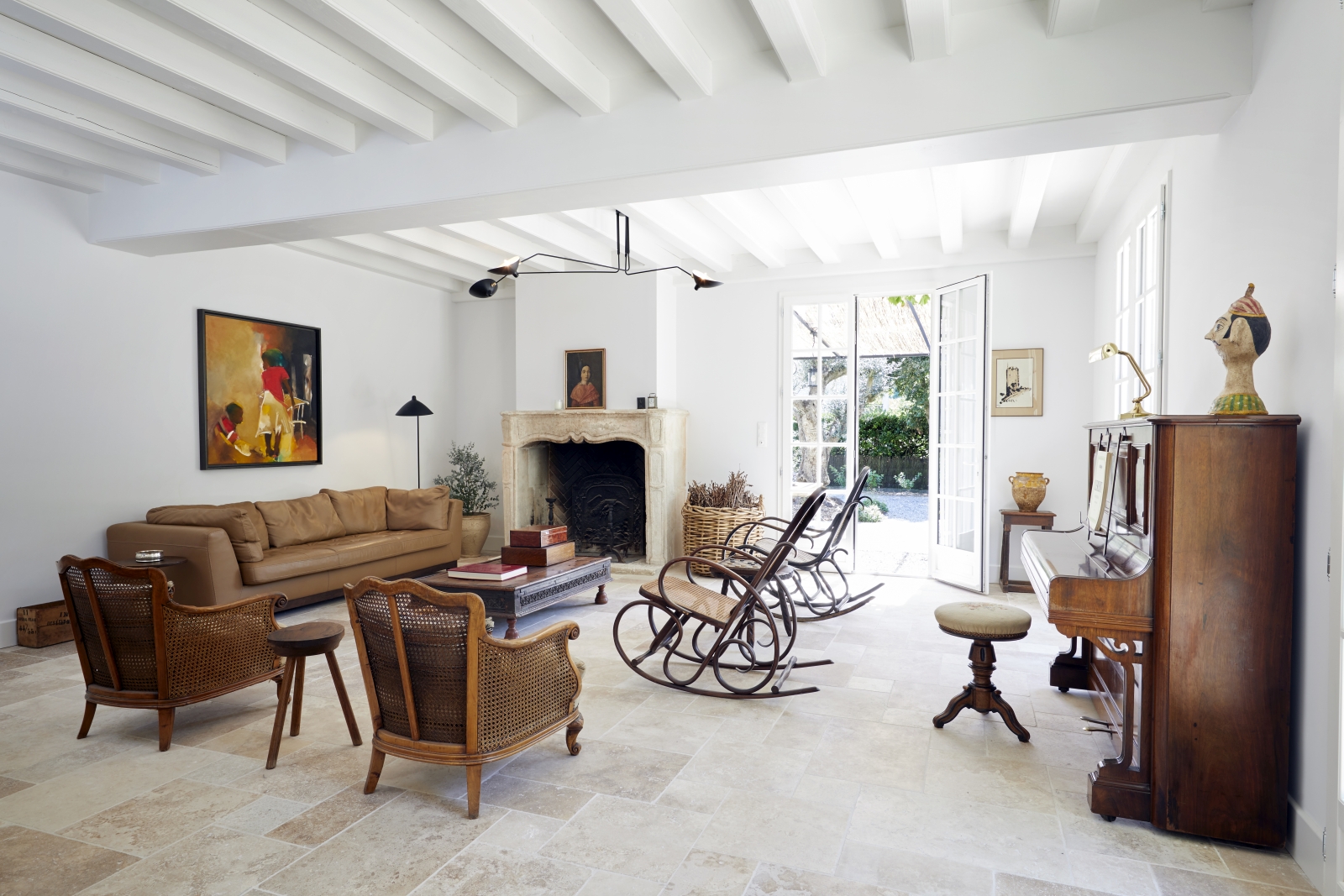 living room with leather furniture at pomiera, france