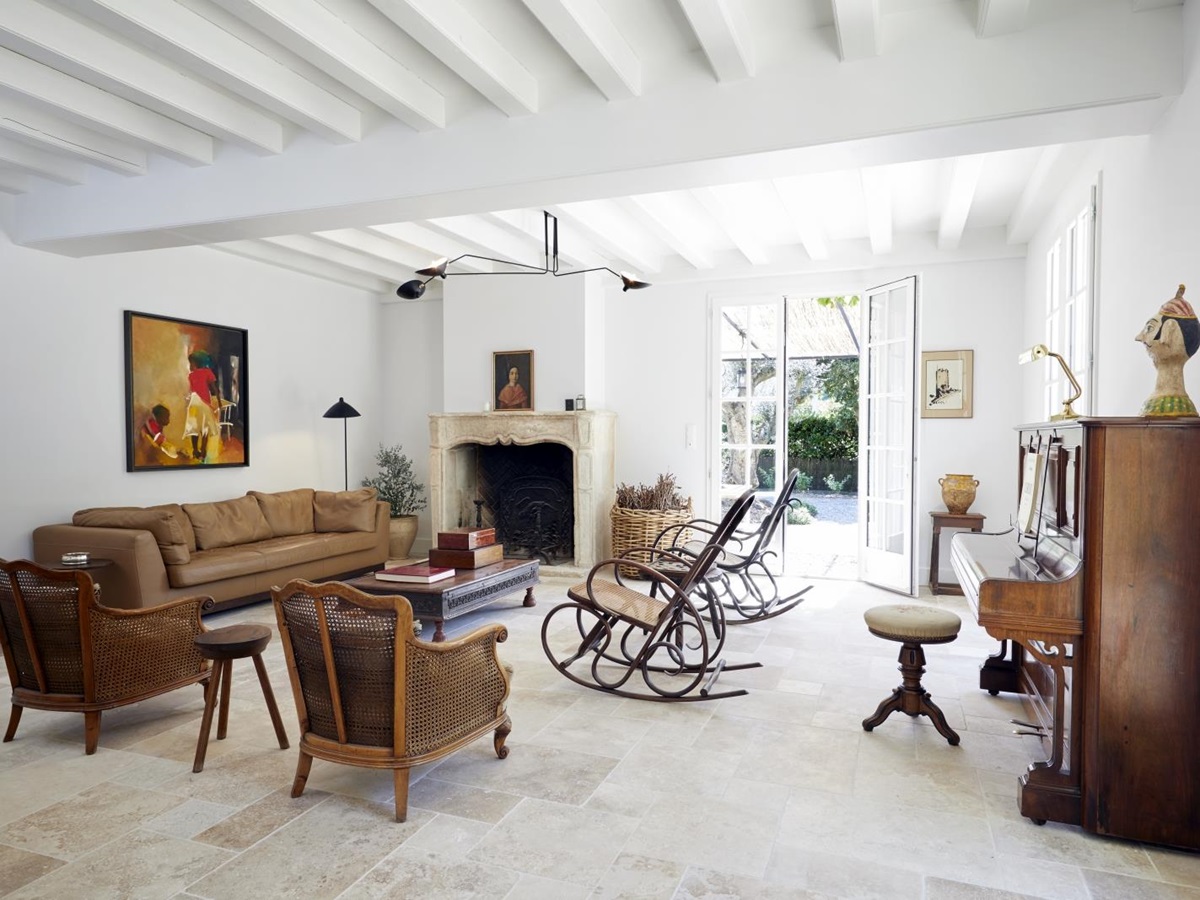 living room with leather furniture at pomiera, france