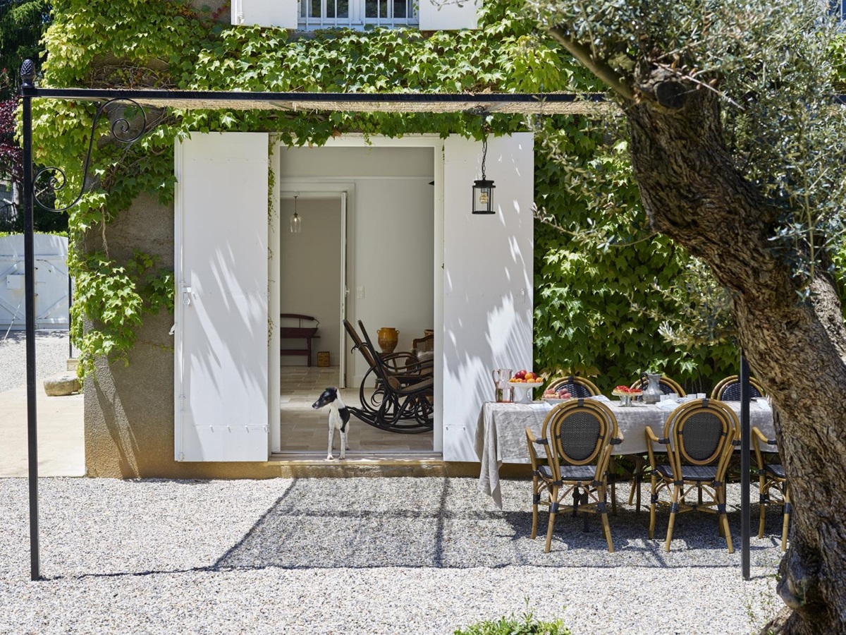 outdoor terrace with pergola at pomiera, france