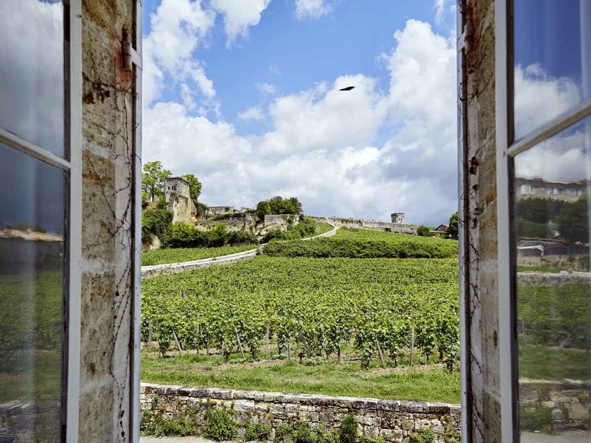 view over fields from window at pomiera, france