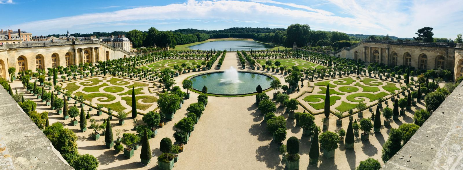 Panoramic view of Versailles Gardens in Paris, France