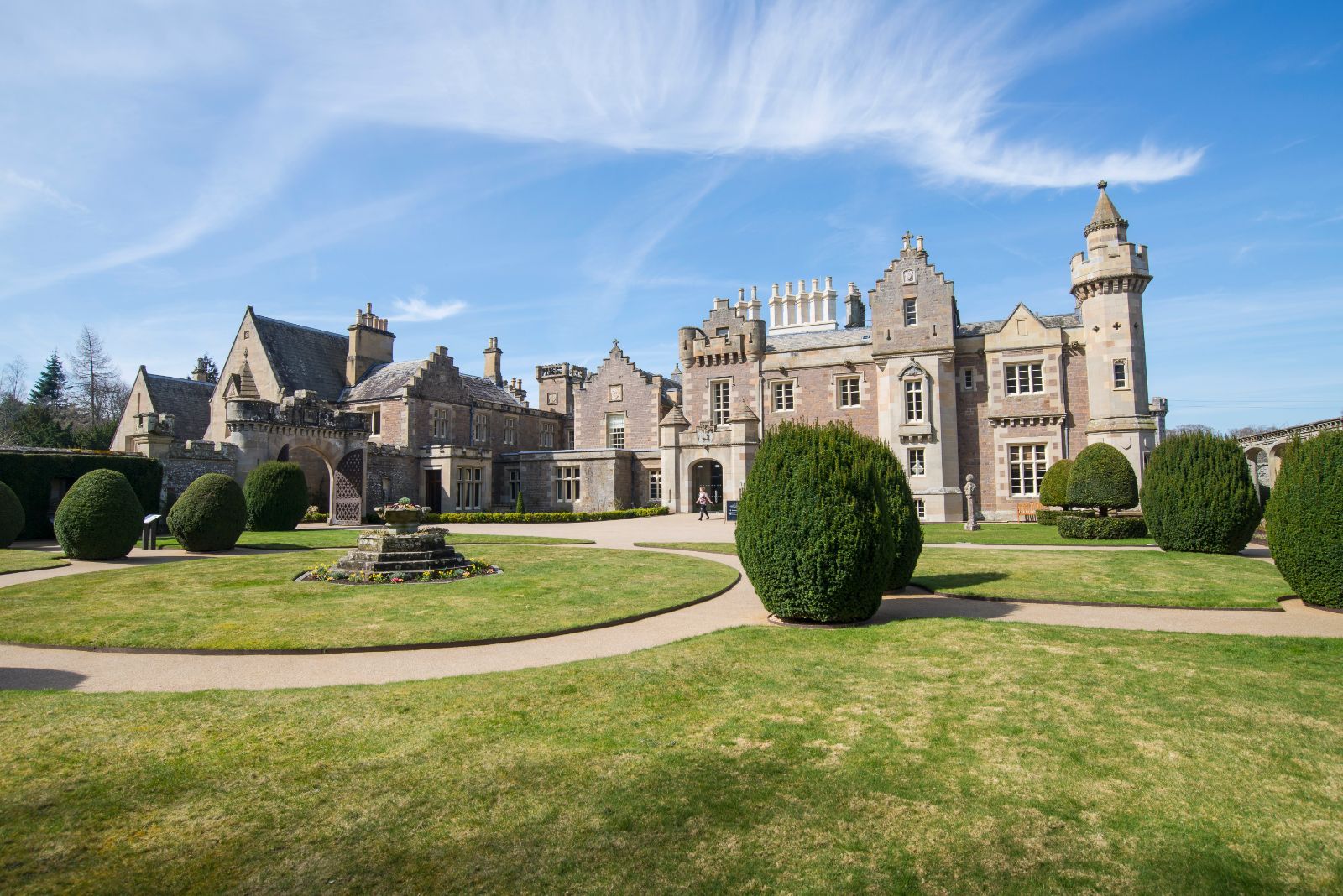 Exterior view of Abbotsford House on the banks of the River Tweed in Scotland