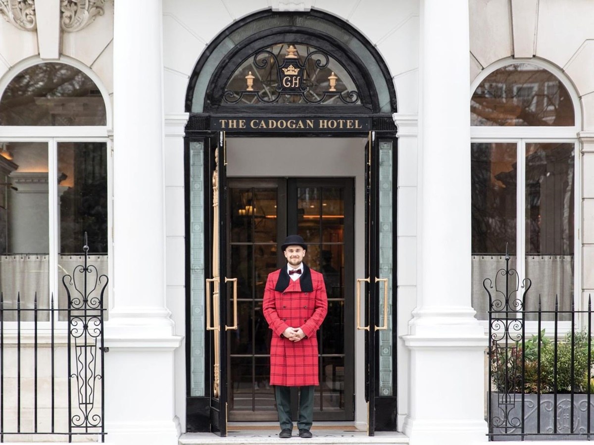 Doorman at the entrance to the Belmond Cadogan Hotel in London
