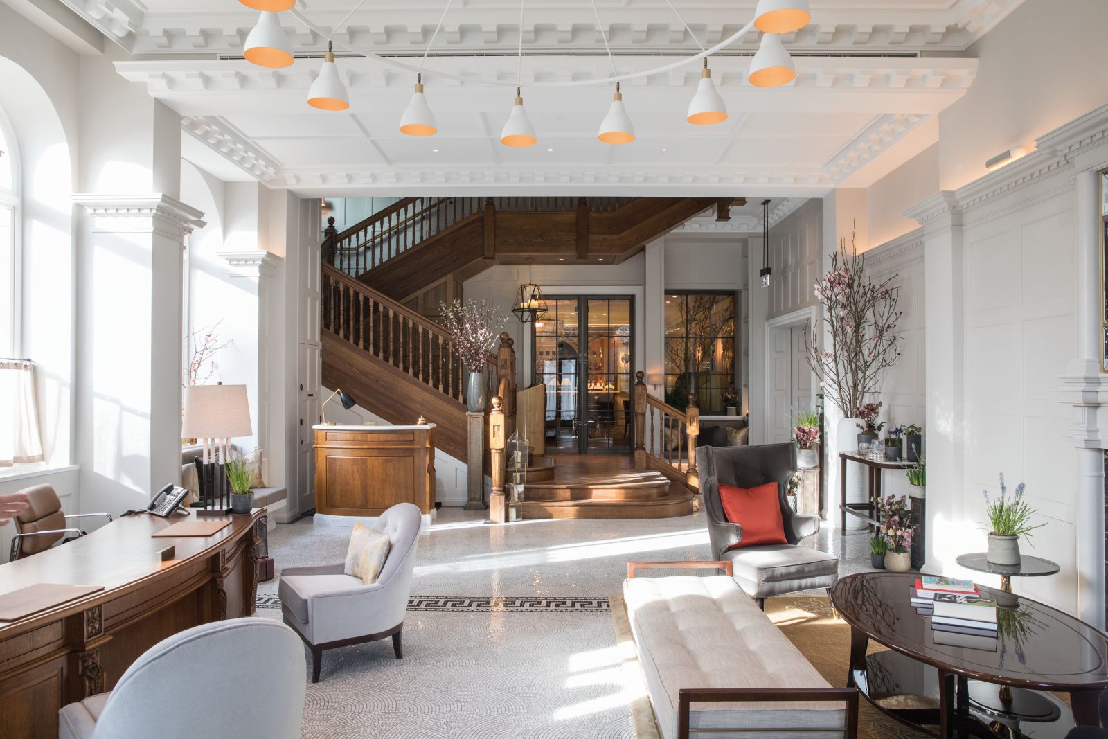 Stylish lobby of the Belmond Cadogan Hotel in London