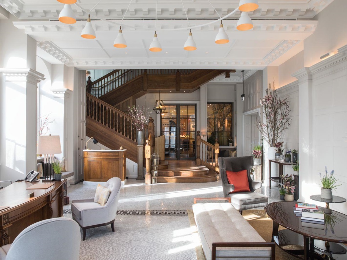 Stylish lobby of the Belmond Cadogan Hotel in London