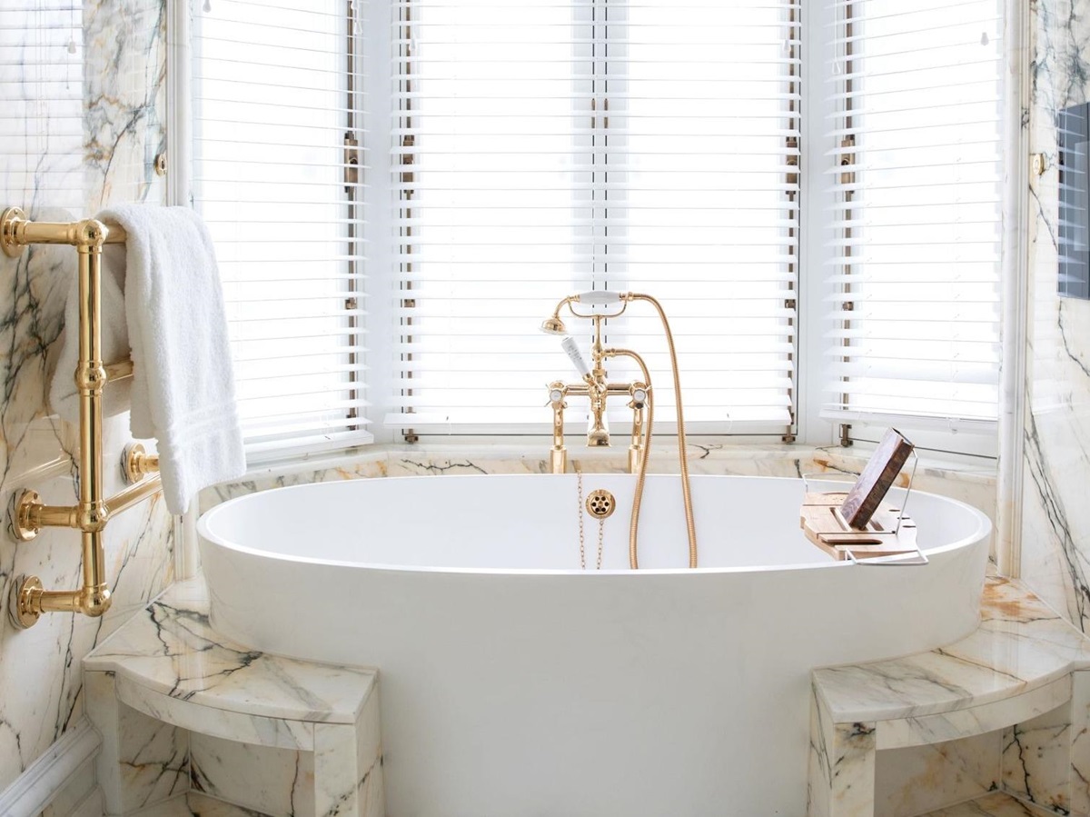 Opulent bathroom of a suite at the Belmond Cadogan Hotel in London