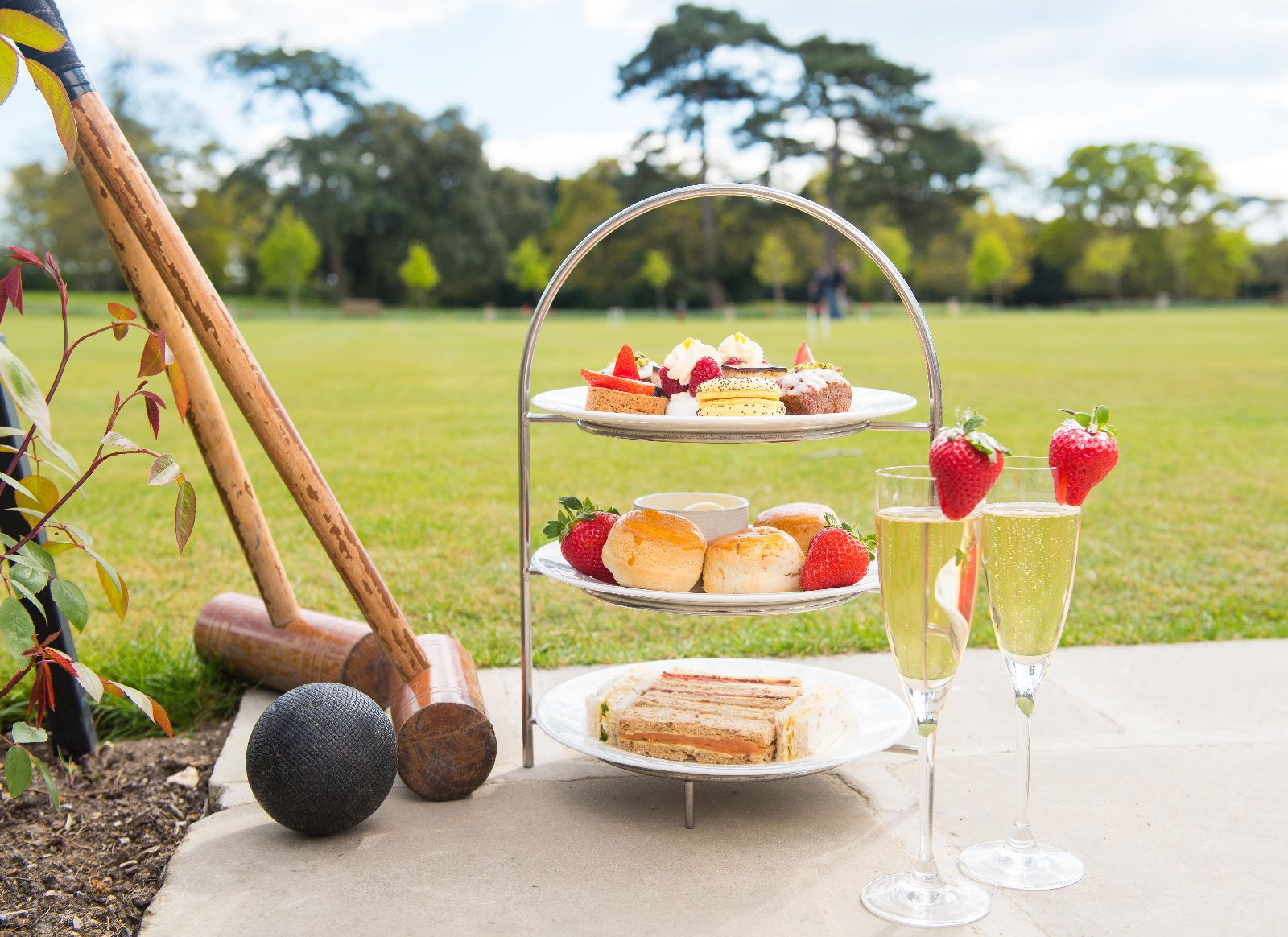 Croquet and champagne afternoon tea at Chewton Glen in the New Forest UK