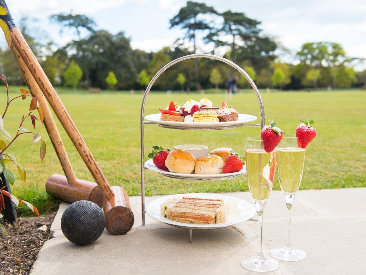 Croquet and champagne afternoon tea at Chewton Glen in the New Forest UK