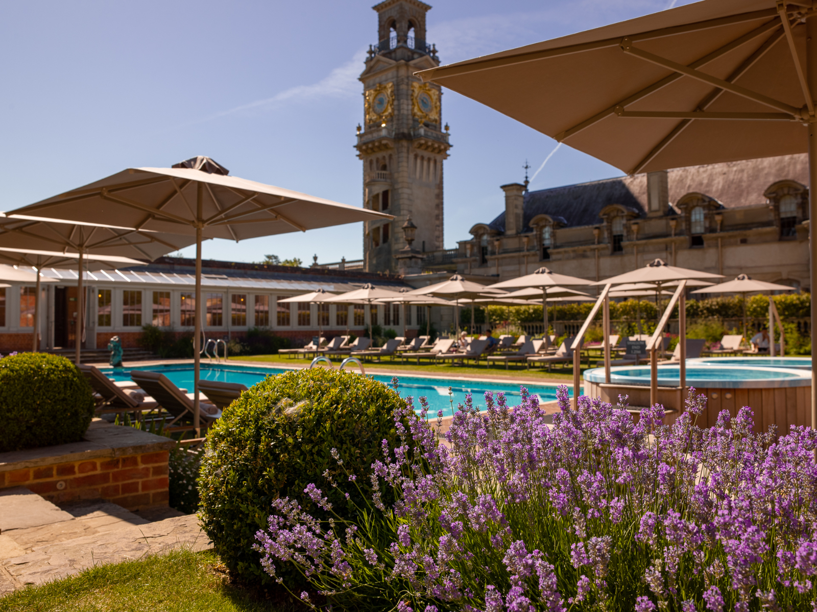 Outdoor pool and terrace at Cliveden House in Berkshire UK