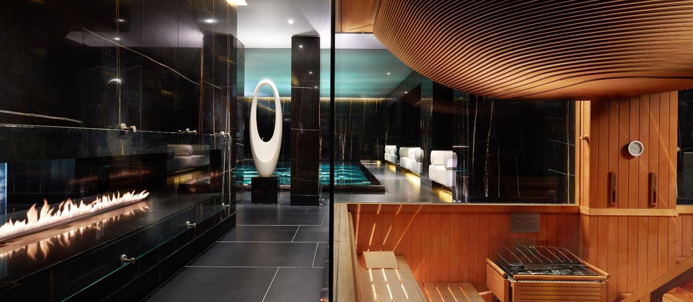 The sauna in the spa at the Corinthia Hotel in London