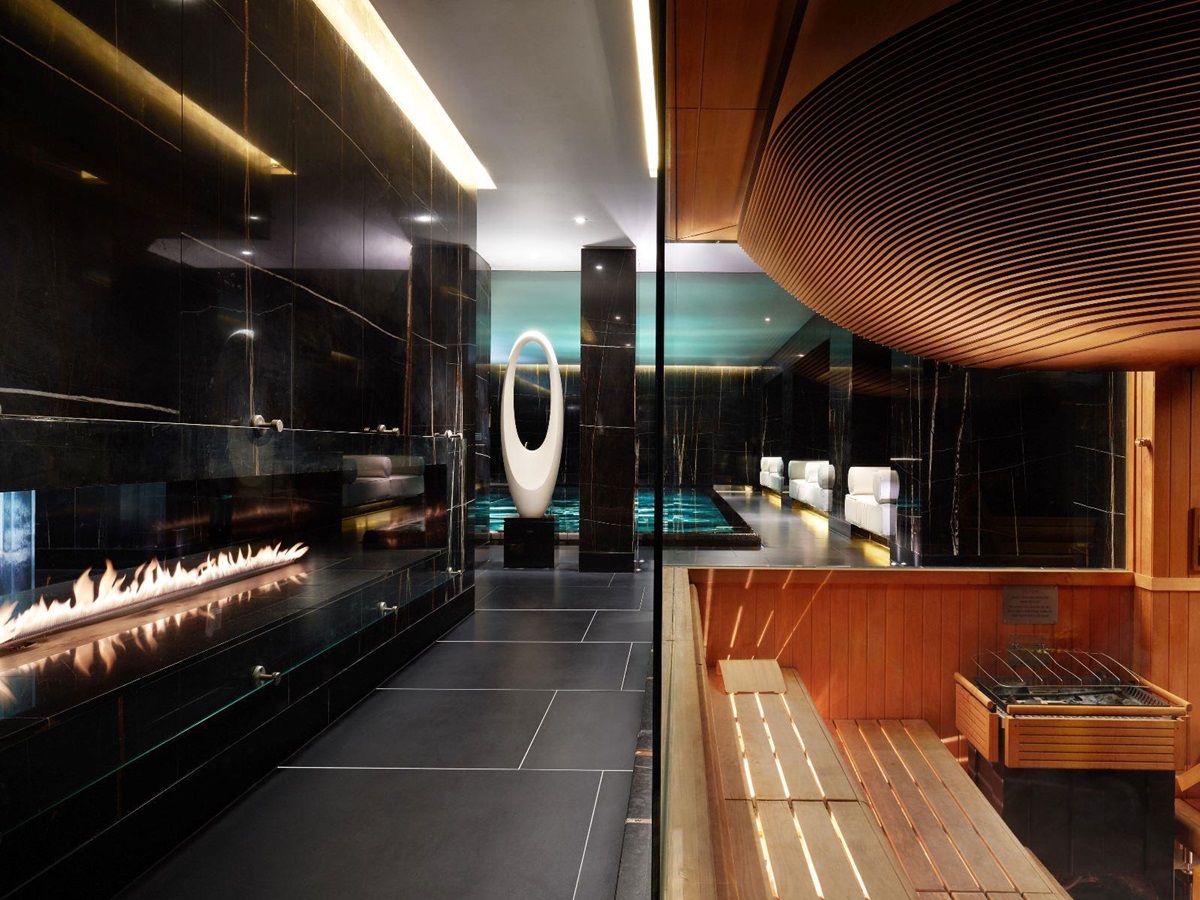 The sauna in the spa at the Corinthia Hotel in London