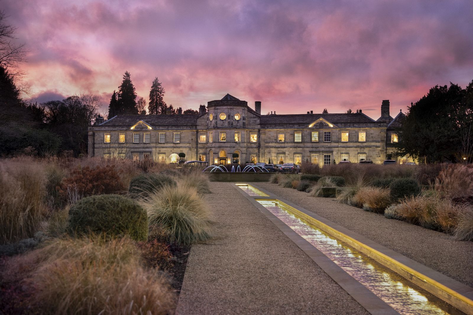 The Grantley Hall estate in Yorkshire at dusk