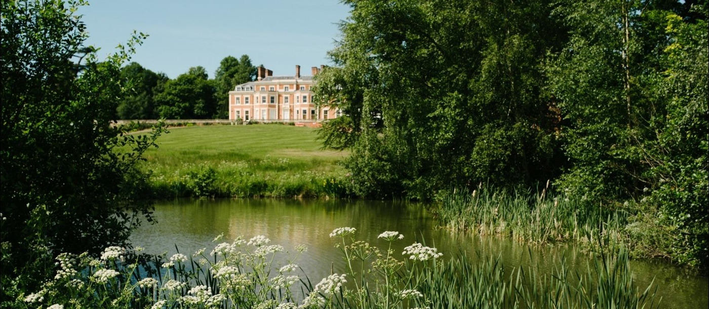 Lake view of Heckfield Place in England