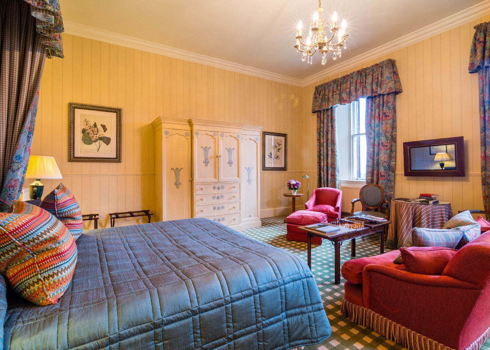 Comfortable guest room at the Inverlochy Castle Hotel in Scotland
