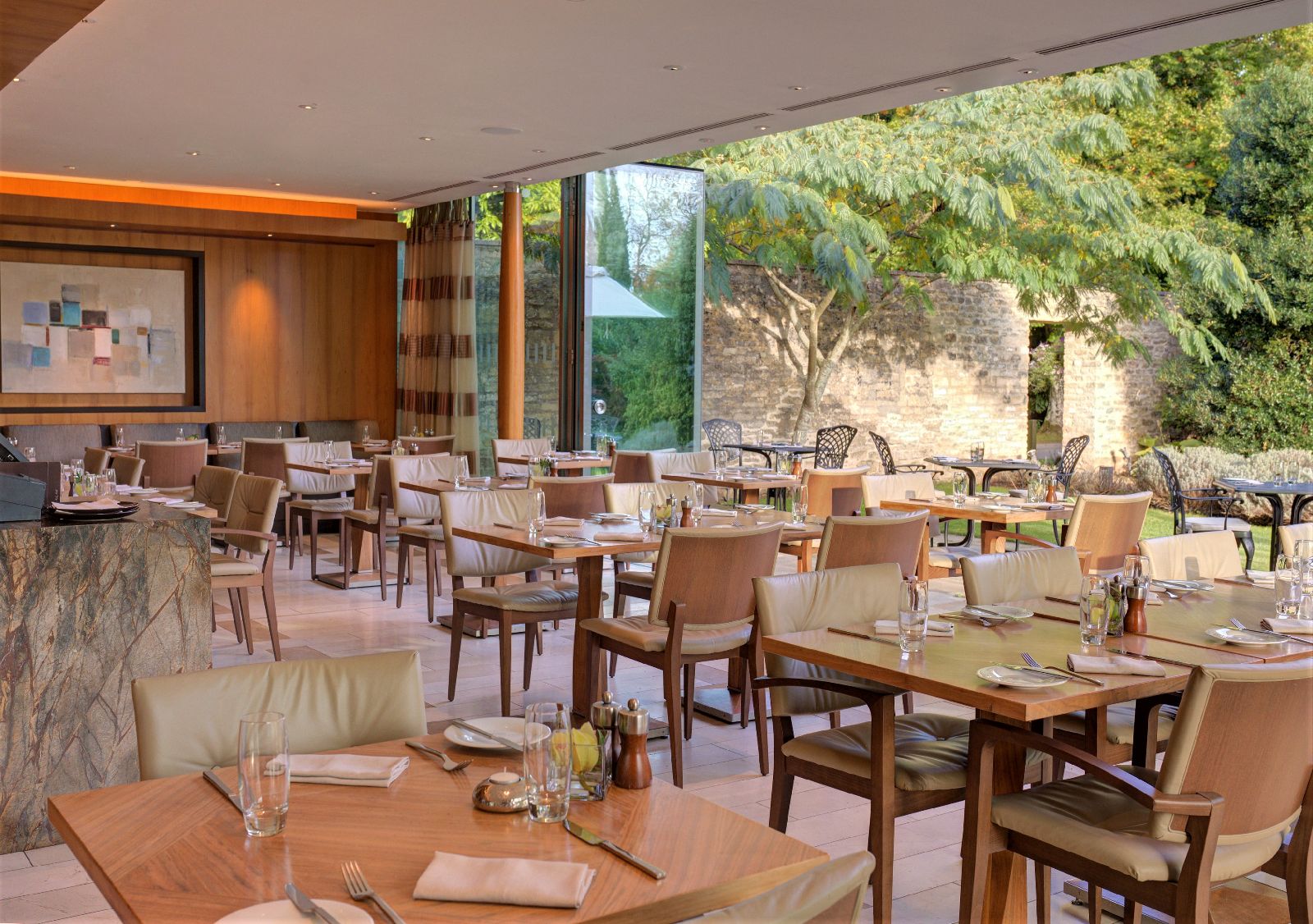 The relaxed Brasserie at Lucknam Park hotel in the Cotswolds England