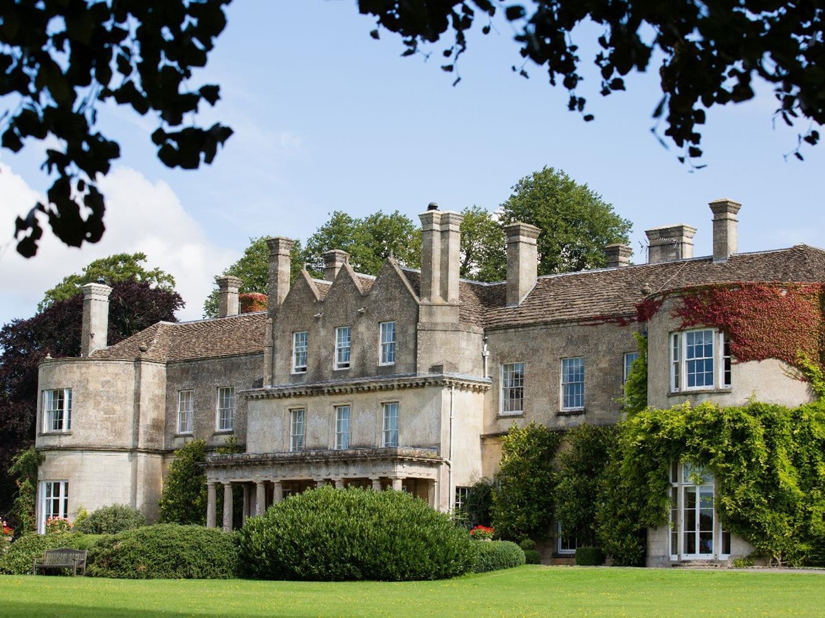 Exterior and grounds of Lucknam Park hotel in the Cotswolds England